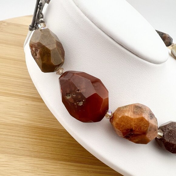 Agate Carnelian Stone Statement Collar Necklace Faceted Chunky Earth Tones - Picture 5 of 13